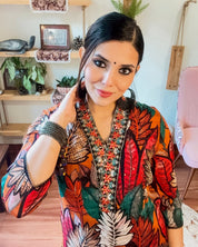 Zarina Orange Chinnon Kurta Set - Param Iqbal