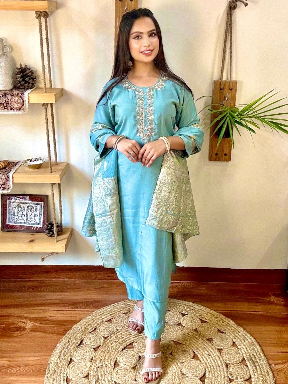 Ziya Sky Blue Shimmer Silk Kurta Set - Param Iqbal