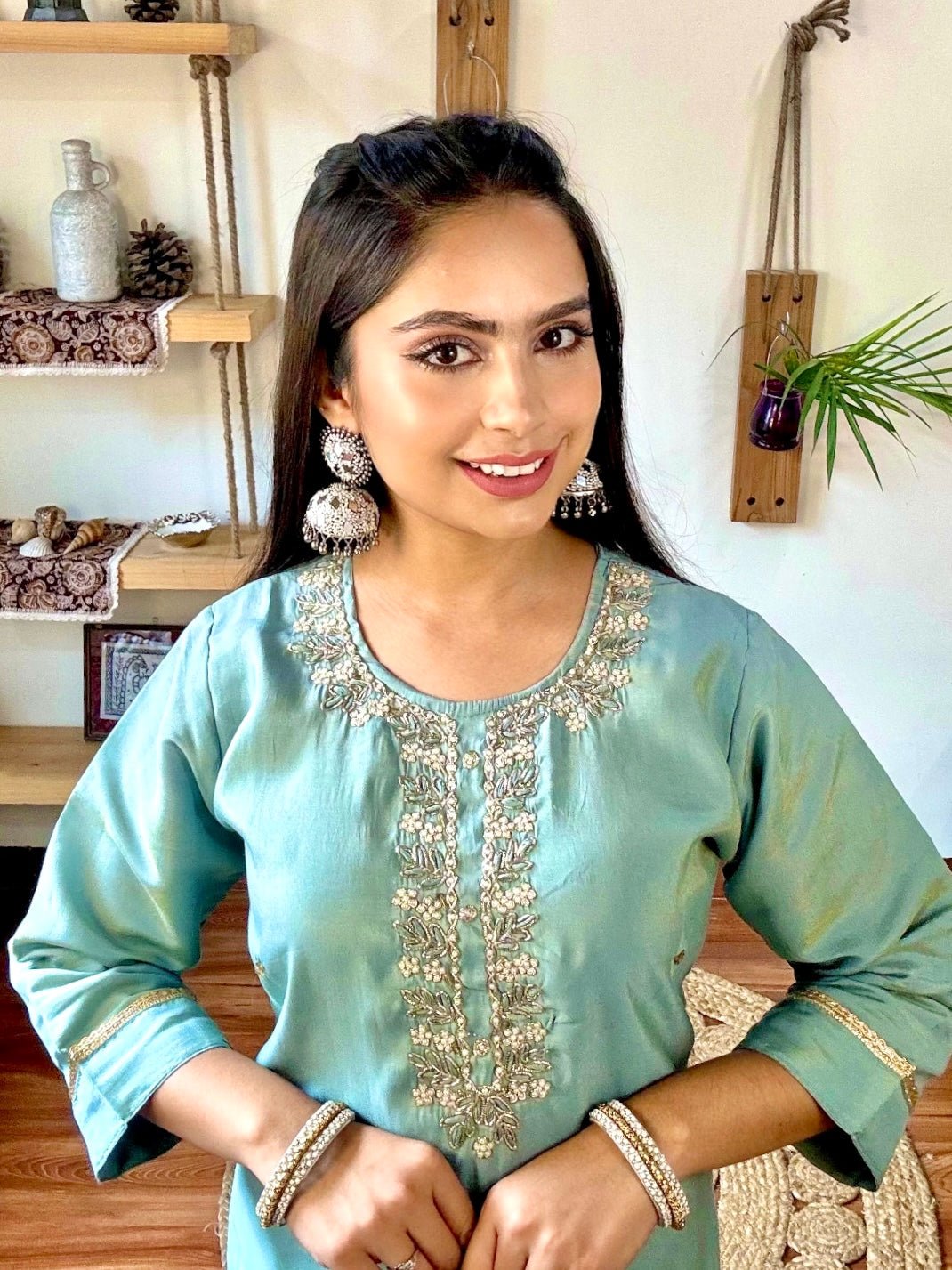 Ziya Sky Blue Shimmer Silk Kurta Set - Param Iqbal