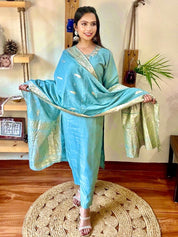 Ziya Sky Blue Shimmer Silk Kurta Set - Param Iqbal