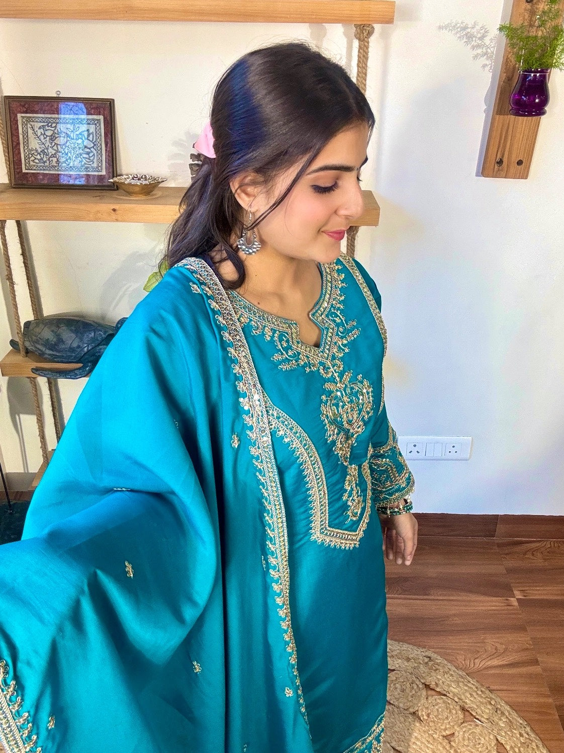 Rafia Blue Roman Silk Suit | Param Iqbal