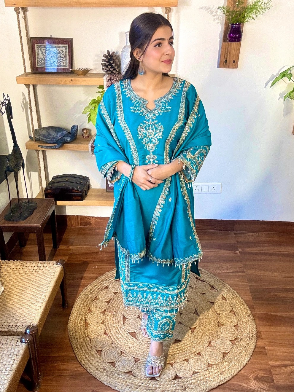 Rafia Blue Roman Silk Suit | Param Iqbal