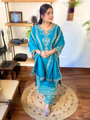 Rafia Blue Roman Silk Suit | Param Iqbal