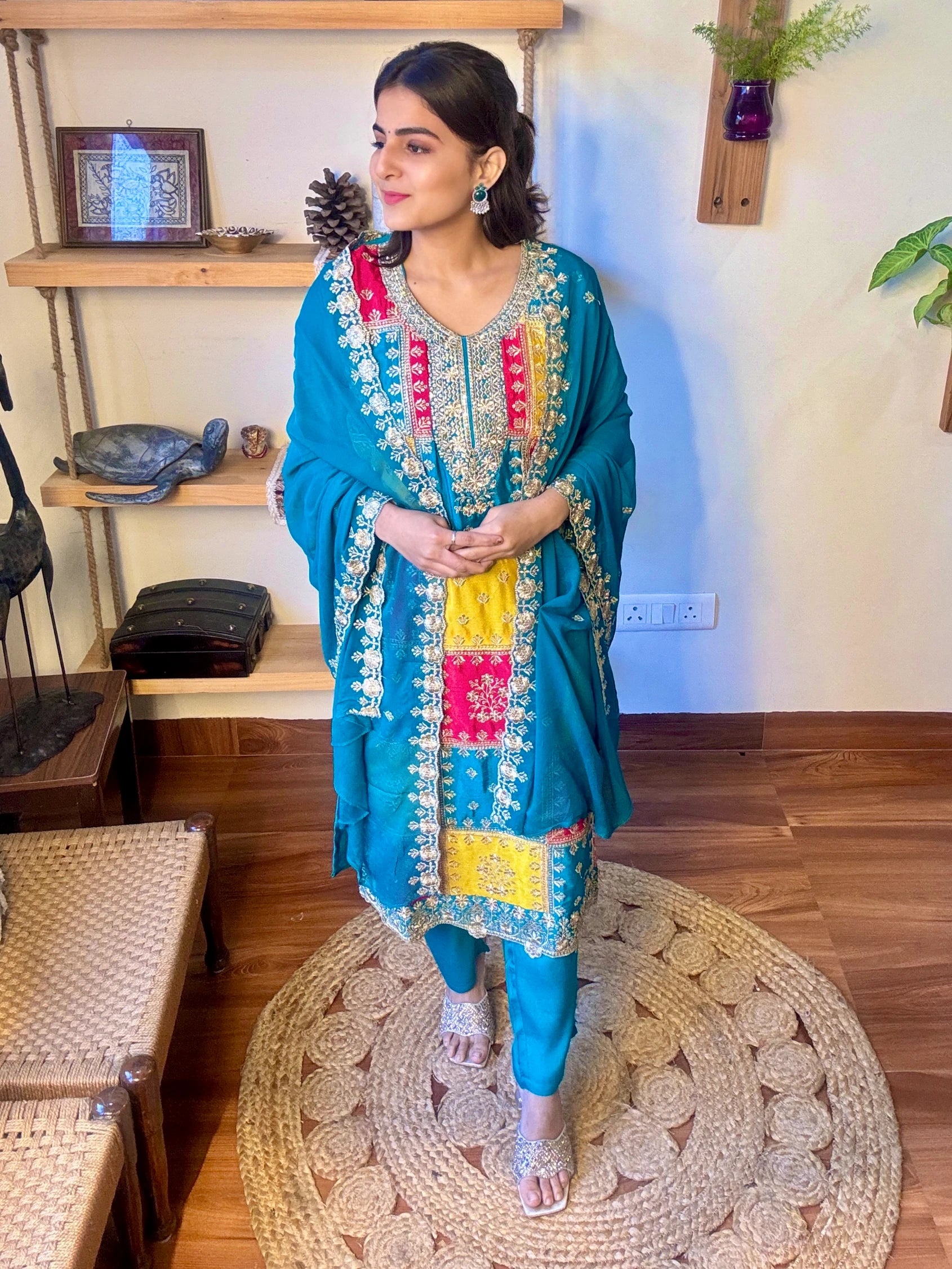 Mihika Blue Chinnon Suit | Param Iqbal