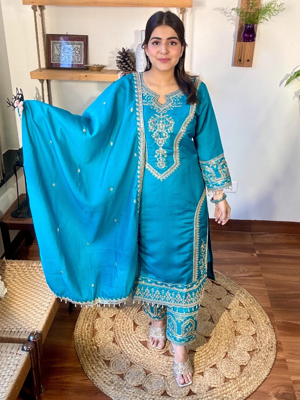 Rafia Blue Roman Silk Suit | Param Iqbal