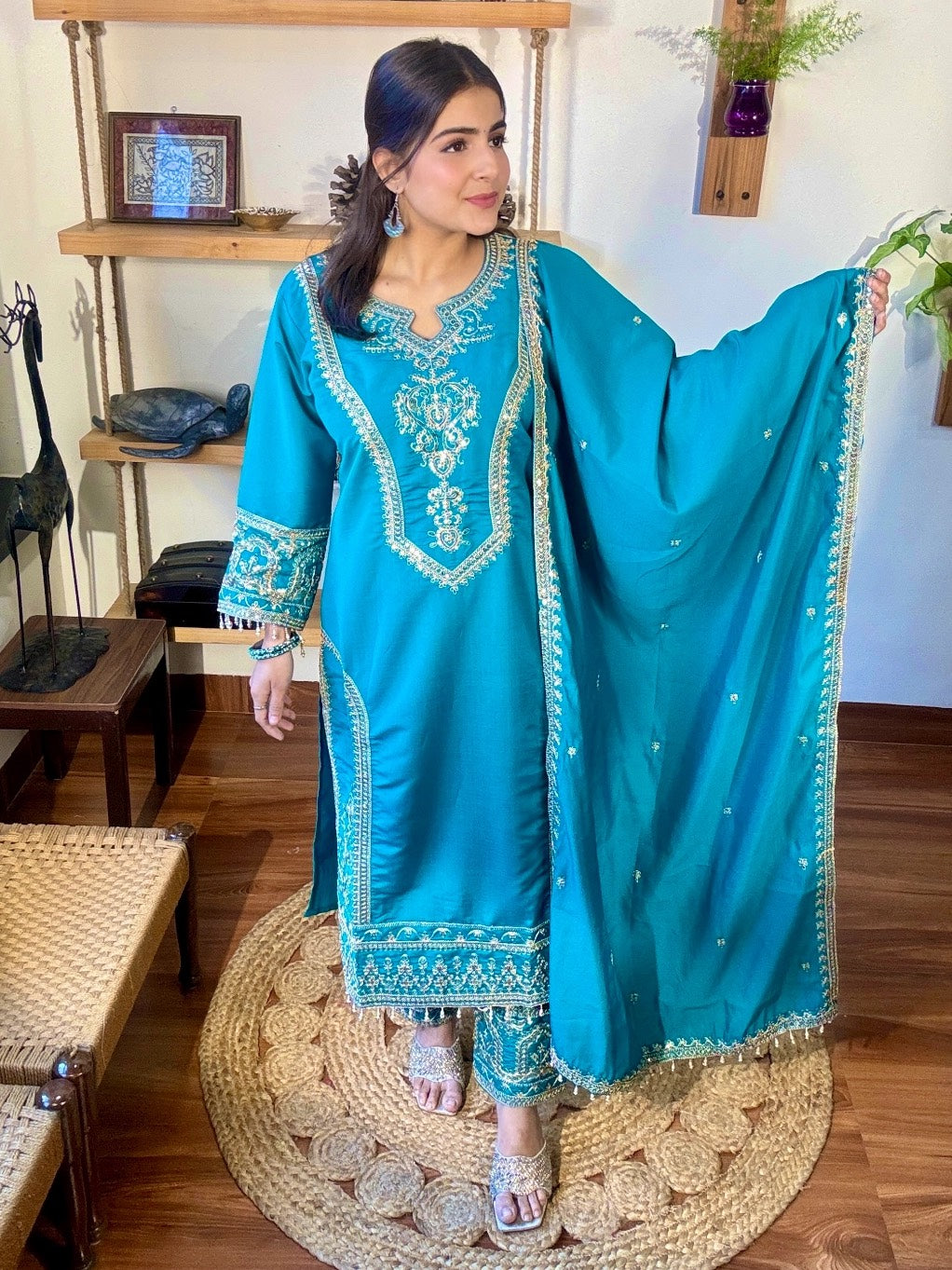 Rafia Blue Roman Silk Suit | Param Iqbal