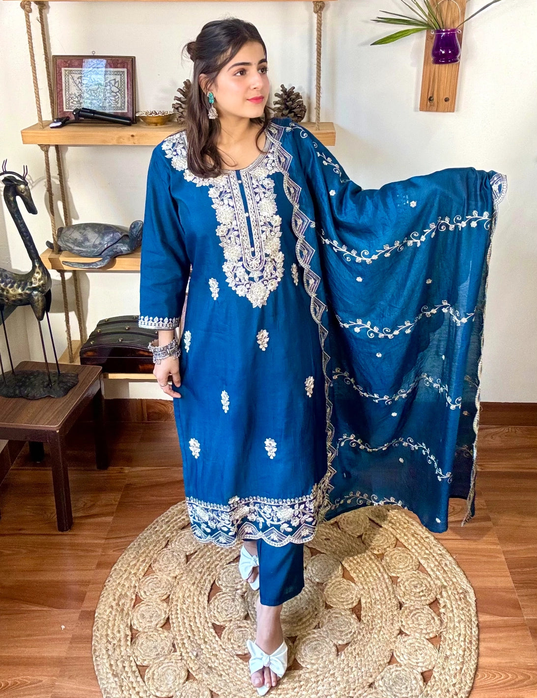 Parveen Blue Roman Silk Suit | Param Iqbal