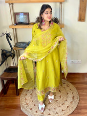 Naina Lime Green Roman Silk Suit | Param Iqbal