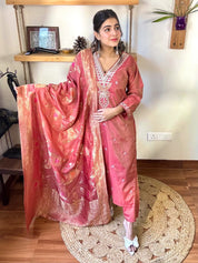 Gauri Rust Brown Silk Suit | Param Iqbal