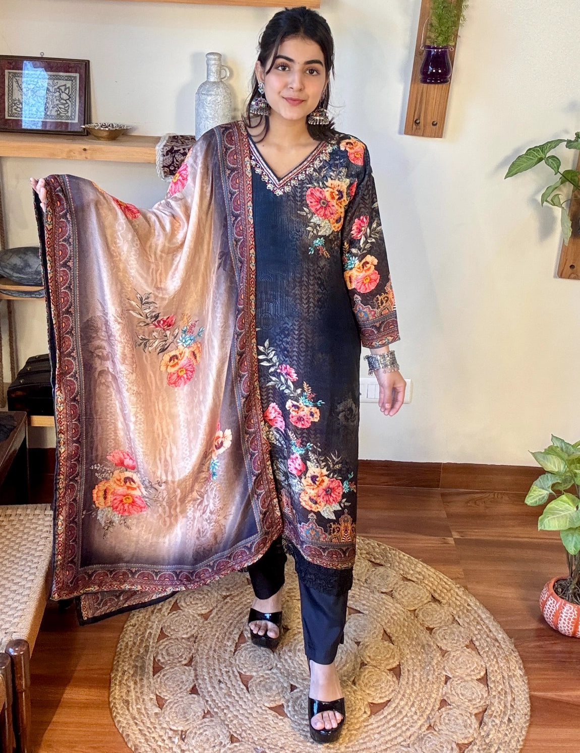 Sahiba Black Russian Silk Suit | Param Iqbal