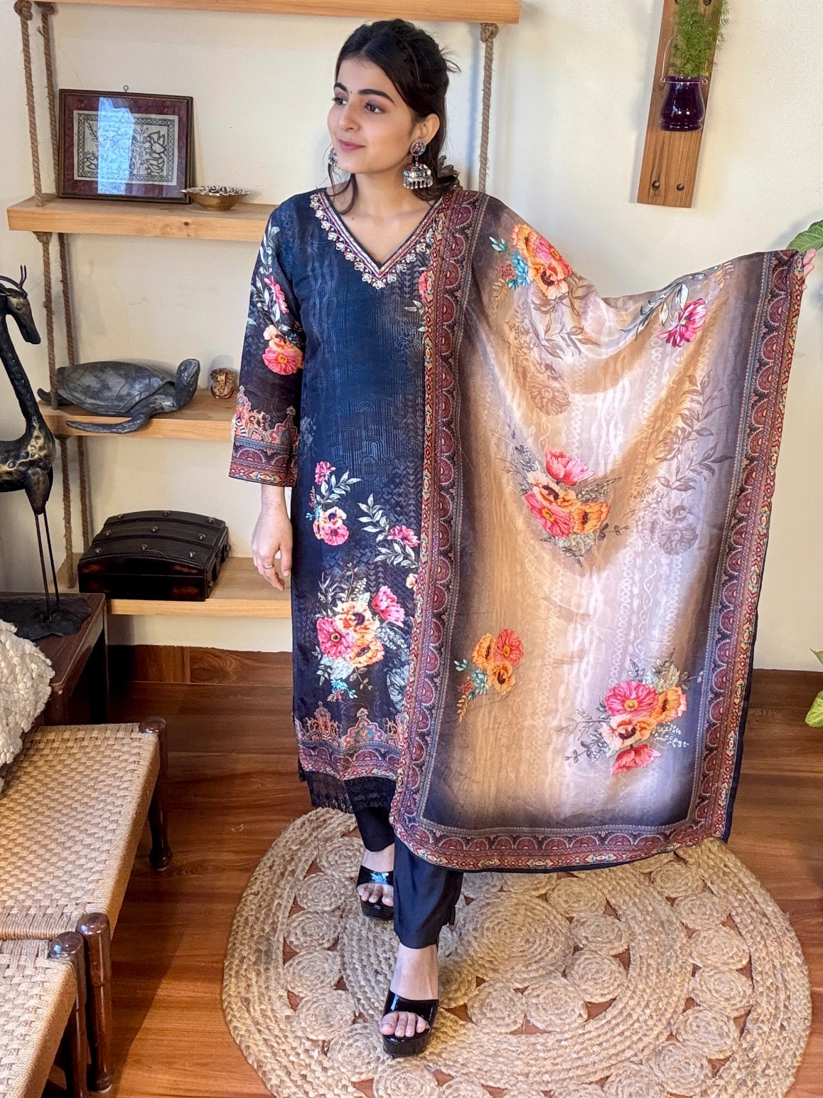 Sahiba Black Russian Silk Suit | Param Iqbal