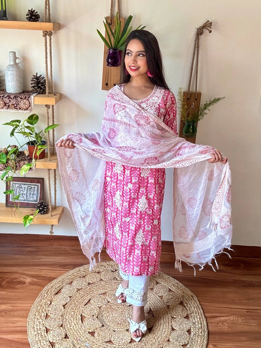 Gulrukh Pink Cotton Suit