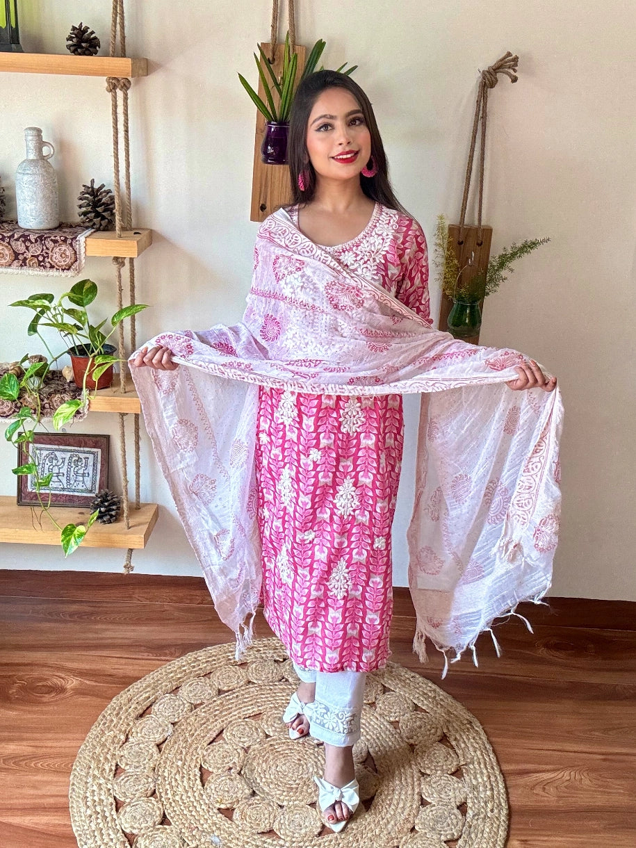 Gulrukh Pink Cotton Suit