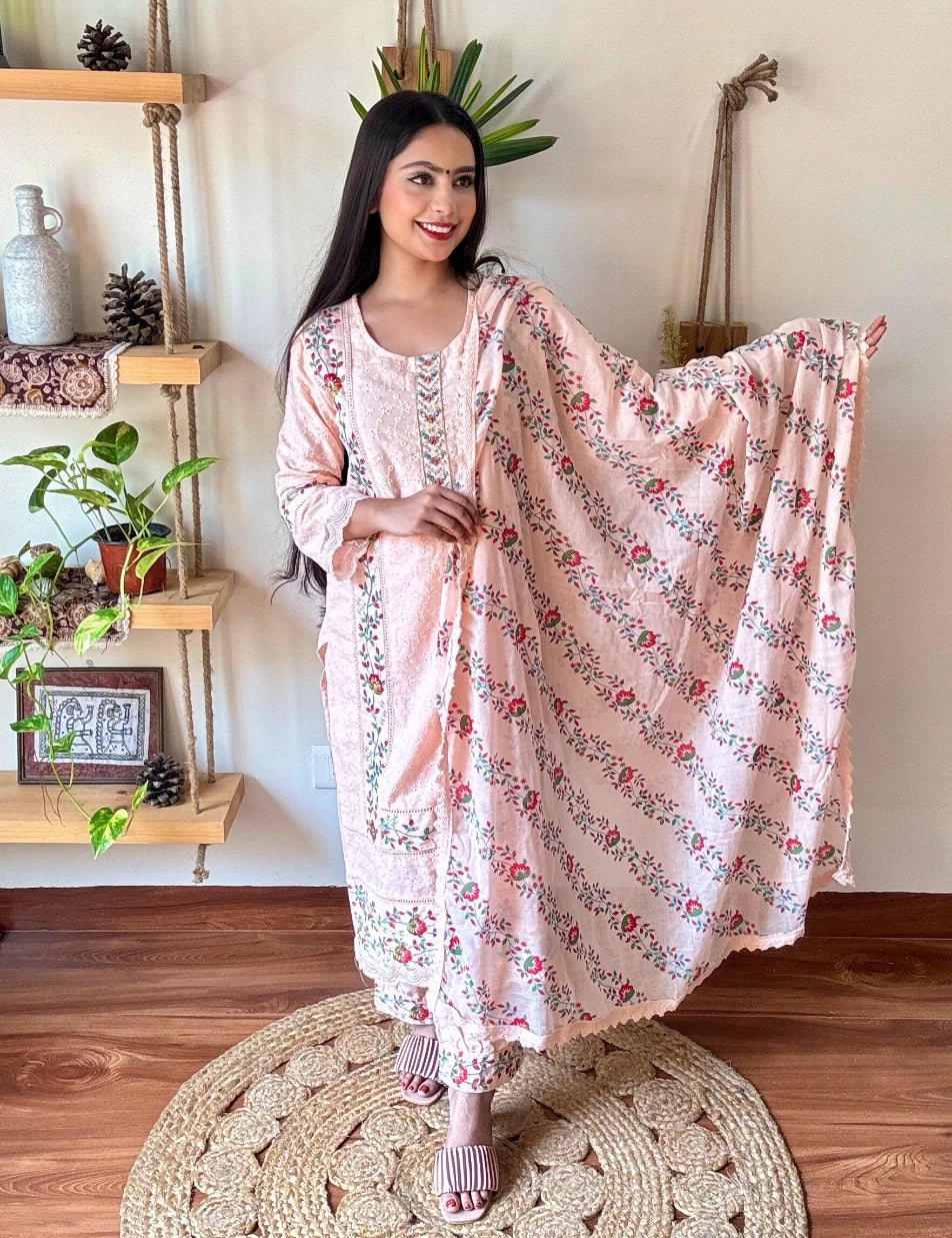 Shazia Peach Cotton Suit | Param Iqbal 