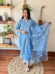 Shahnaz Blue Cotton Suit | Param Iqbal 