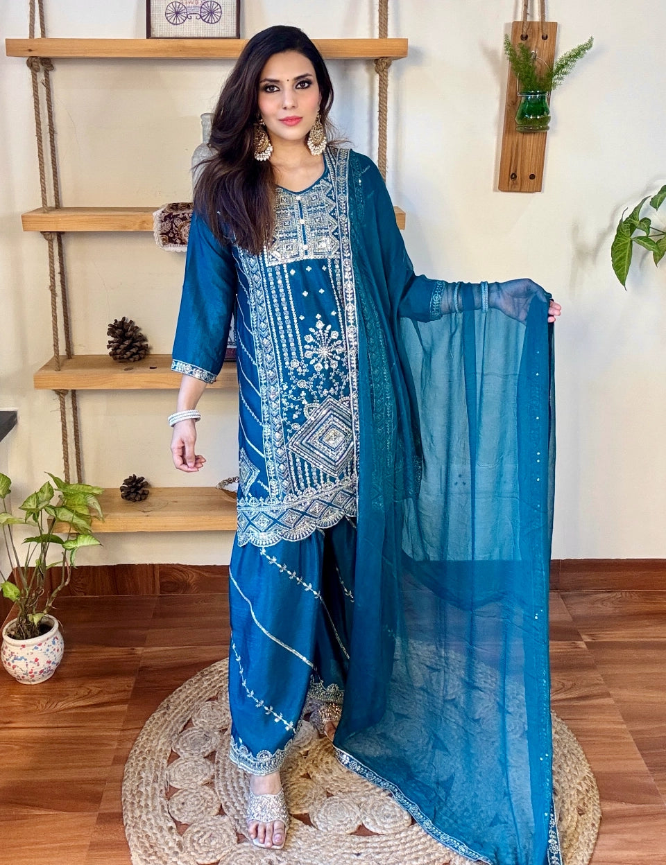 Urmi Blue Chinnon Suit | Param Ibal