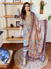 Umaiza Sea Green Crepe Suit | Param Iqbal