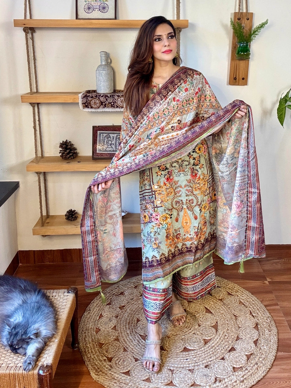 Umaiza Sea Green Crepe Suit | Param Iqbal