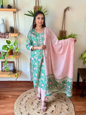 Haniya Green Cotton Suit | Param Iqbal 