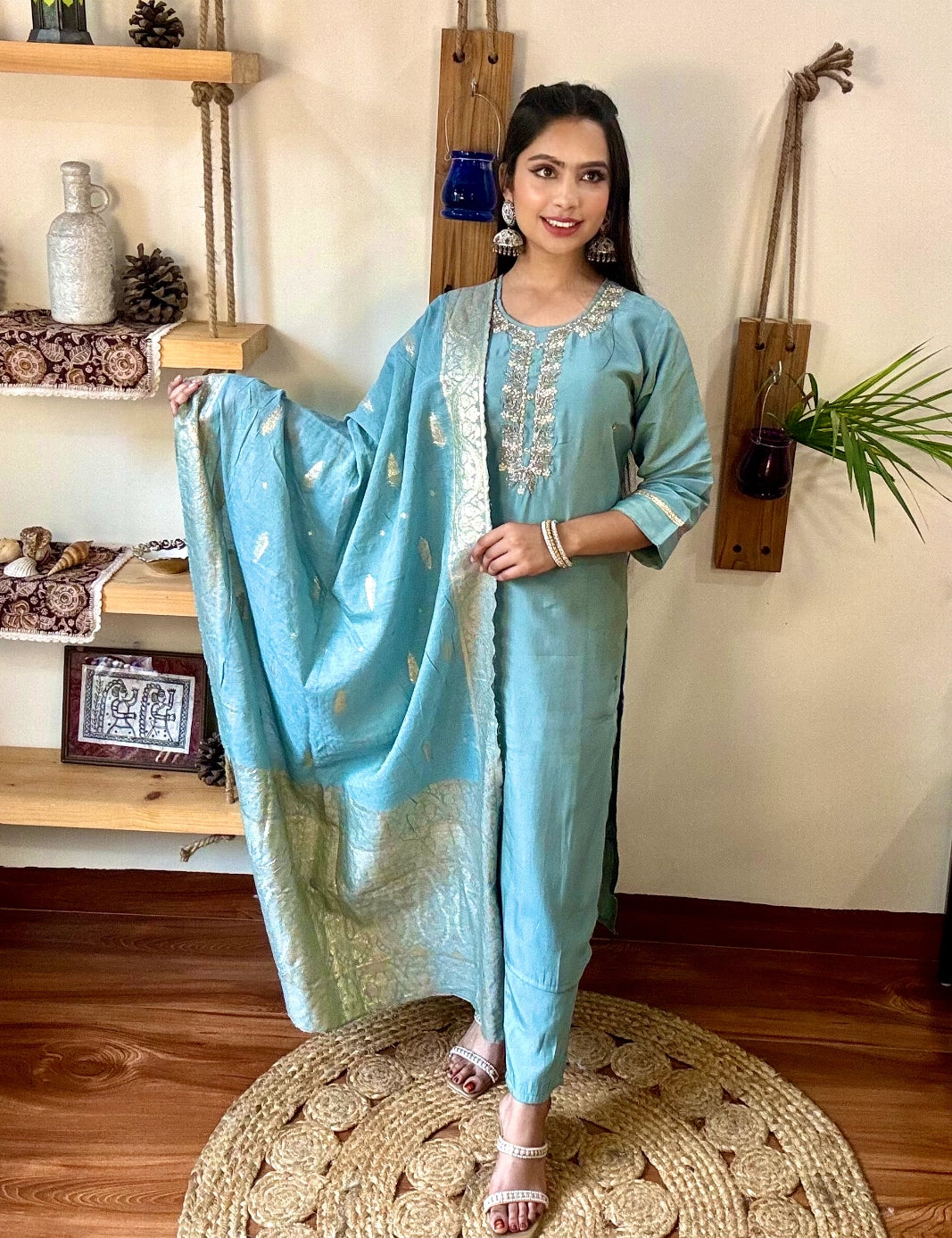 Ziya Sky Blue Shimmer Silk Suit I Param Iqbal