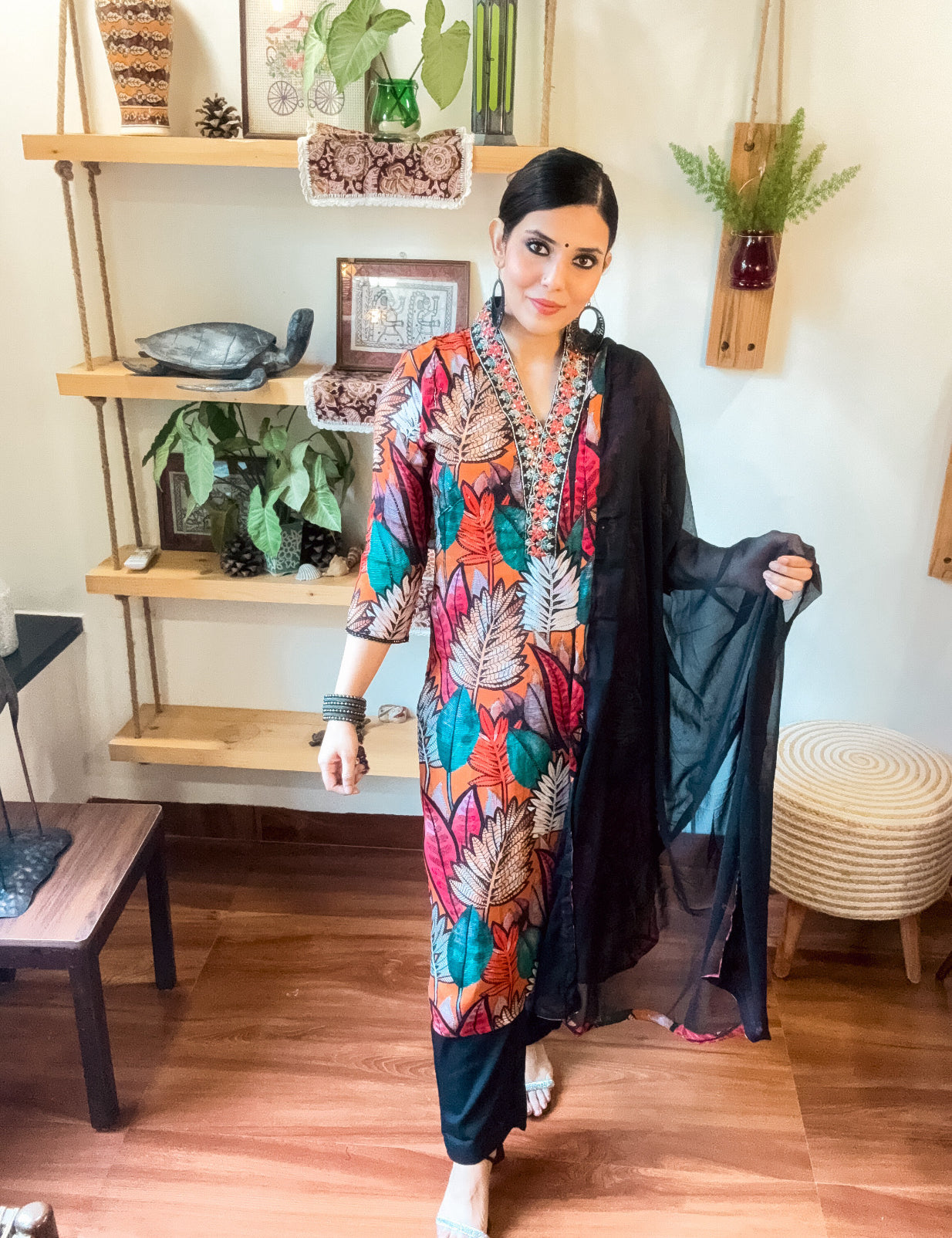 Zarina Orange Chinnon Suit | Param Iqbal 