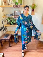 Qamara Cobalt Blue Muslin Suit | Param Iqbal 