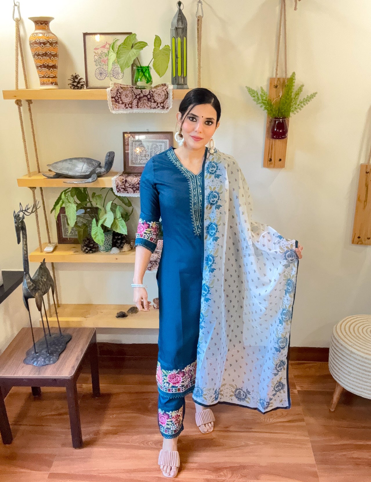 Fareen Cobalt Blue Roman Silk Suit | Param Iqbal 