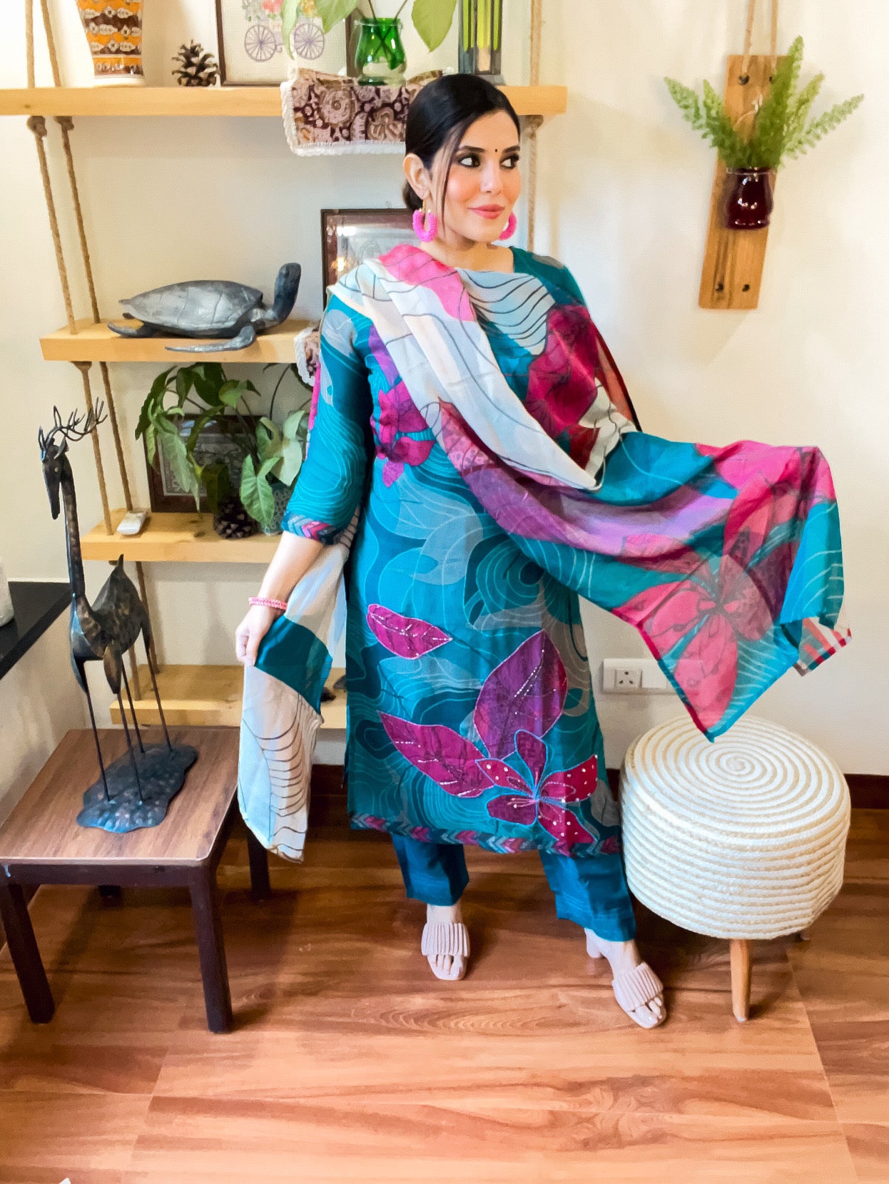Hanifah Teal Blue Organza Suit | Param Iqbal 