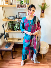 Hanifah Teal Blue Organza Suit | Param Iqbal 