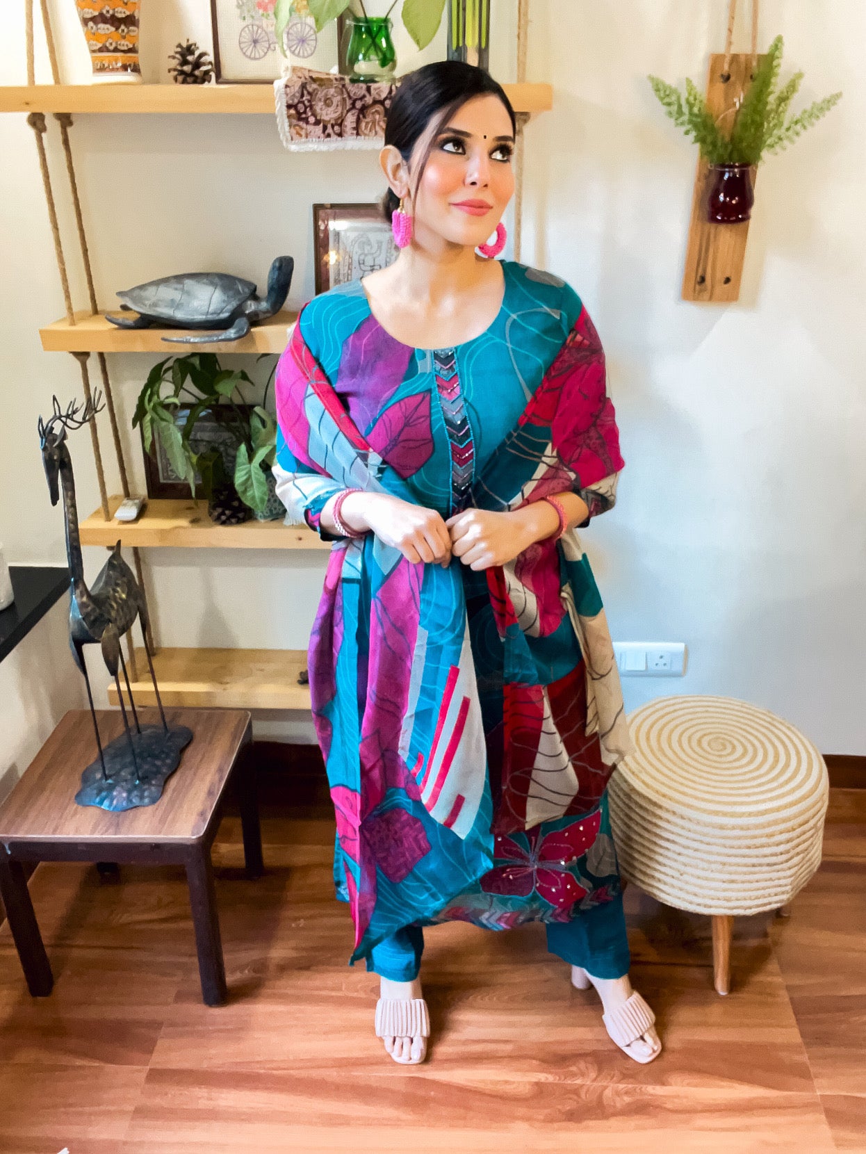 Hanifah Teal Blue Organza Suit | Param Iqbal 