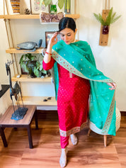 Nafisah Red Silk-Jacquard Suit | Param Iqbal 