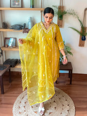 Saanvi Lime Green Cotton Suit | Param Iqbal