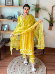 Saanvi Lime Green Cotton Suit | Param Iqbal