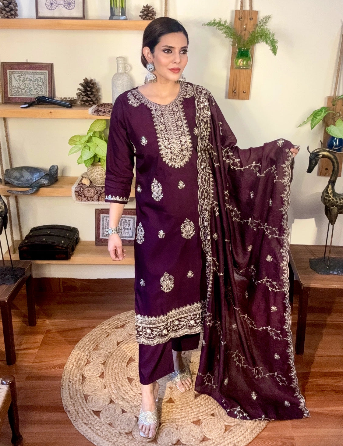 Nusrat Wine Silk Suit | Param Iqbal