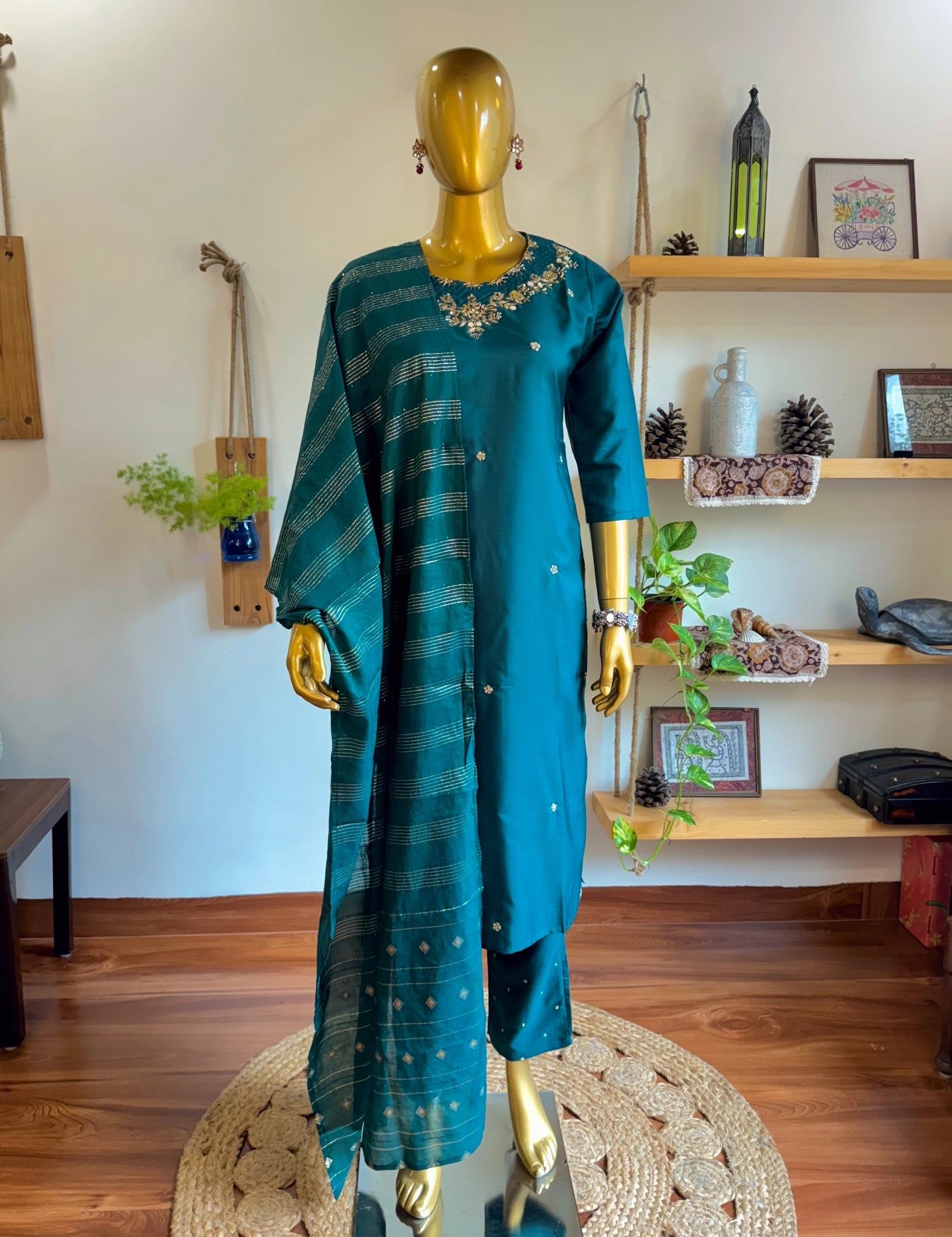 Adah Teal Green Silk Suit | Param Iqbal