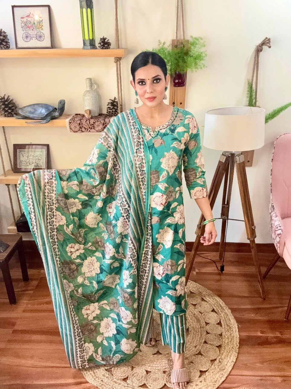 Fatima Sea Green Cotton Suit | Param Iqbal 