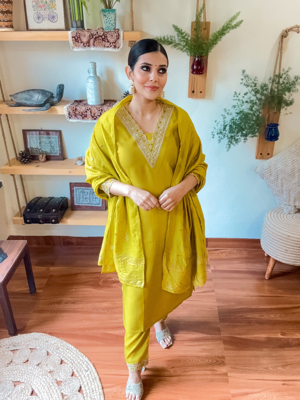 Maira Lime Green Dupion Silk Suit | Param Iqbal 