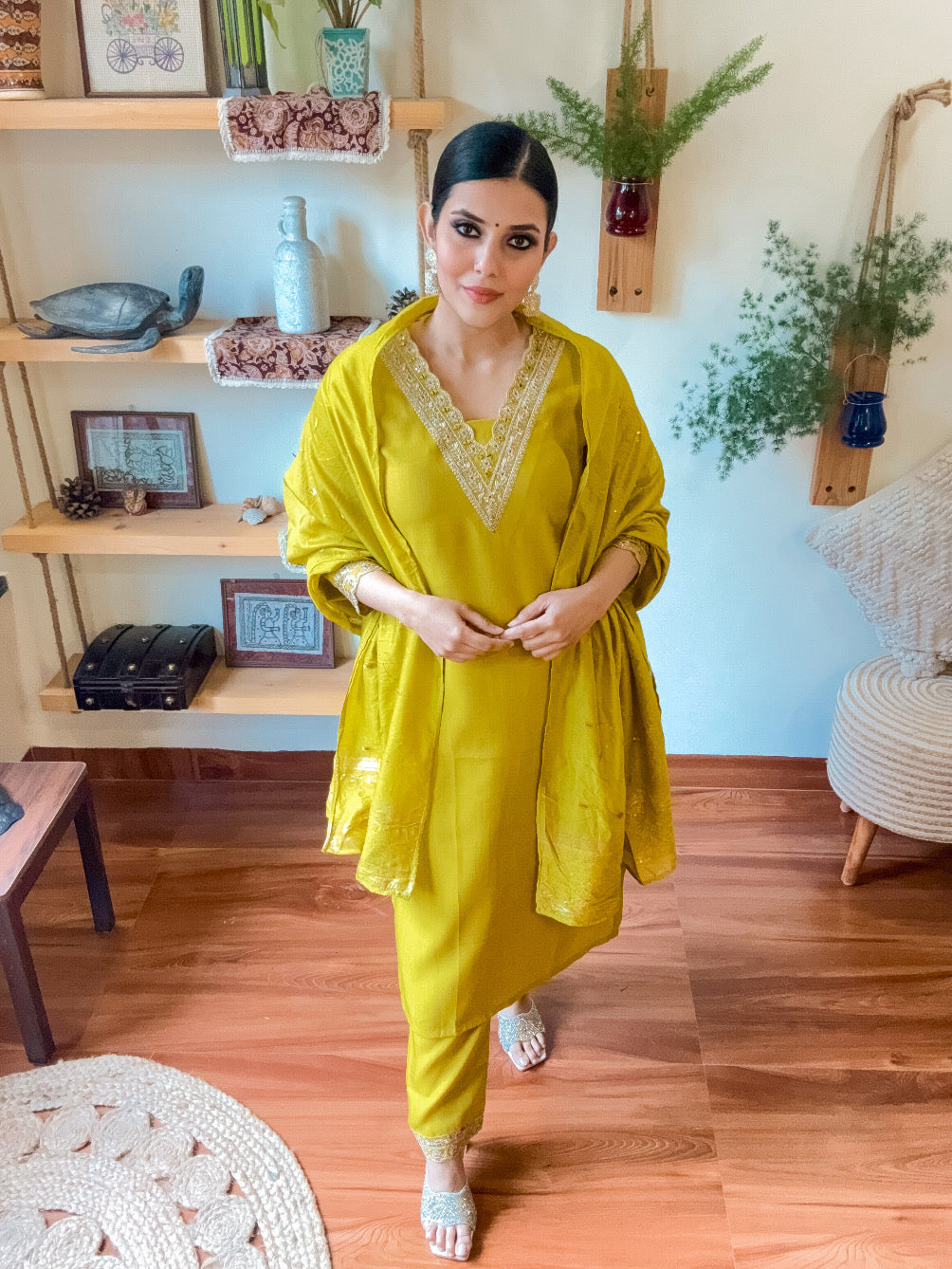 Maira Lime Green Dupion Silk Suit | Param Iqbal 