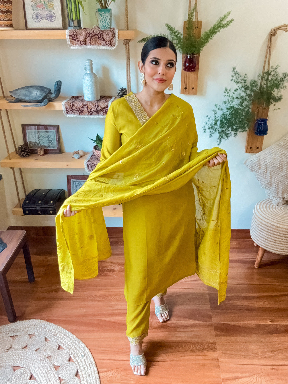 Maira Lime Green Dupion Silk Suit | Param Iqbal 
