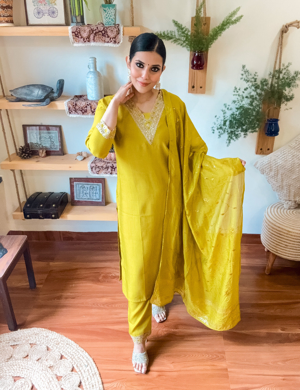 Maira Lime Green Dupion Silk Suit | Param Iqbal 
