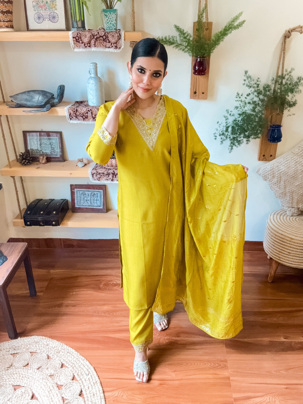 Maira Lime Green Dupion Silk Suit | Param Iqbal 