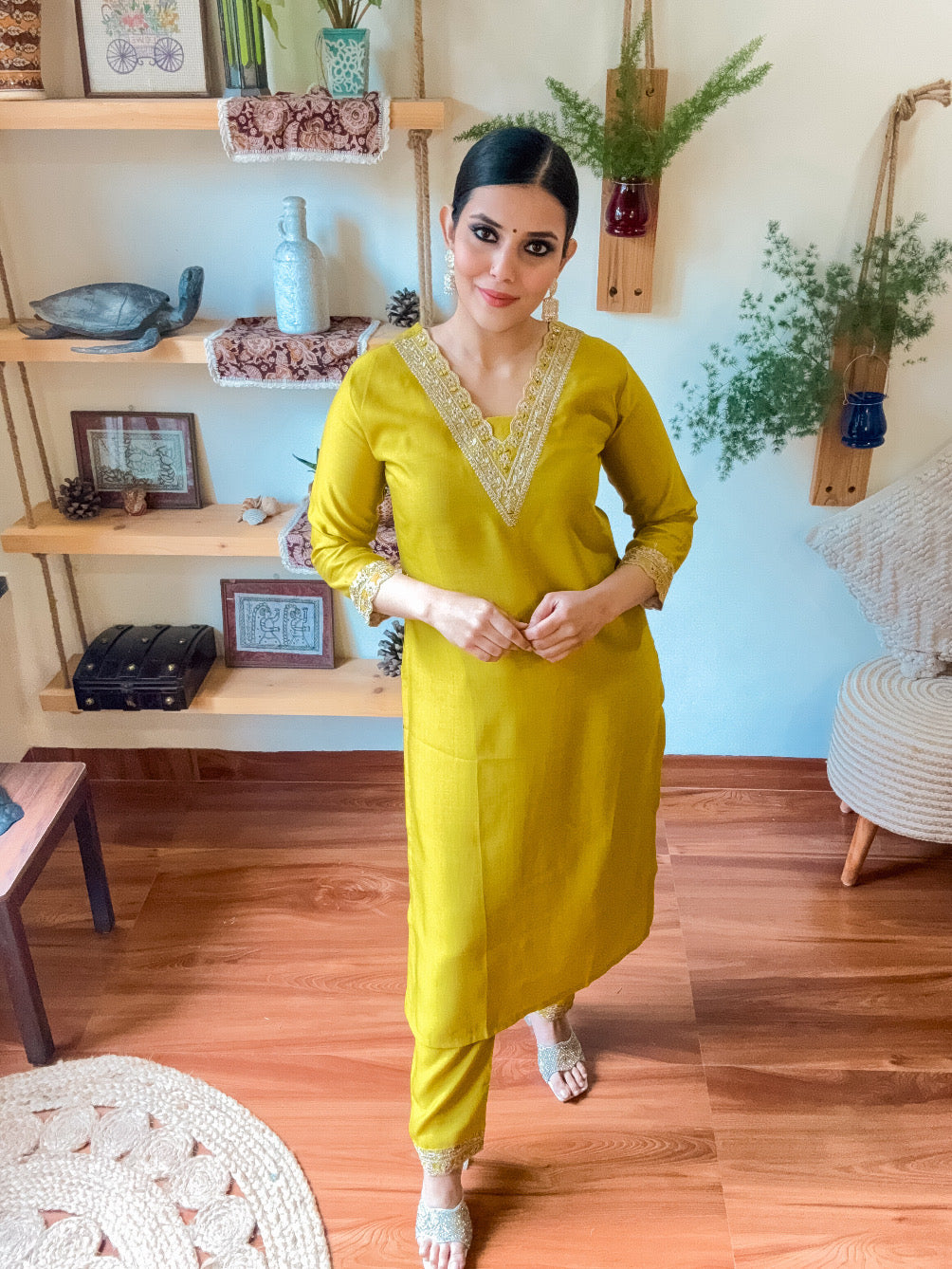 Maira Lime Green Dupion Silk Suit | Param Iqbal 