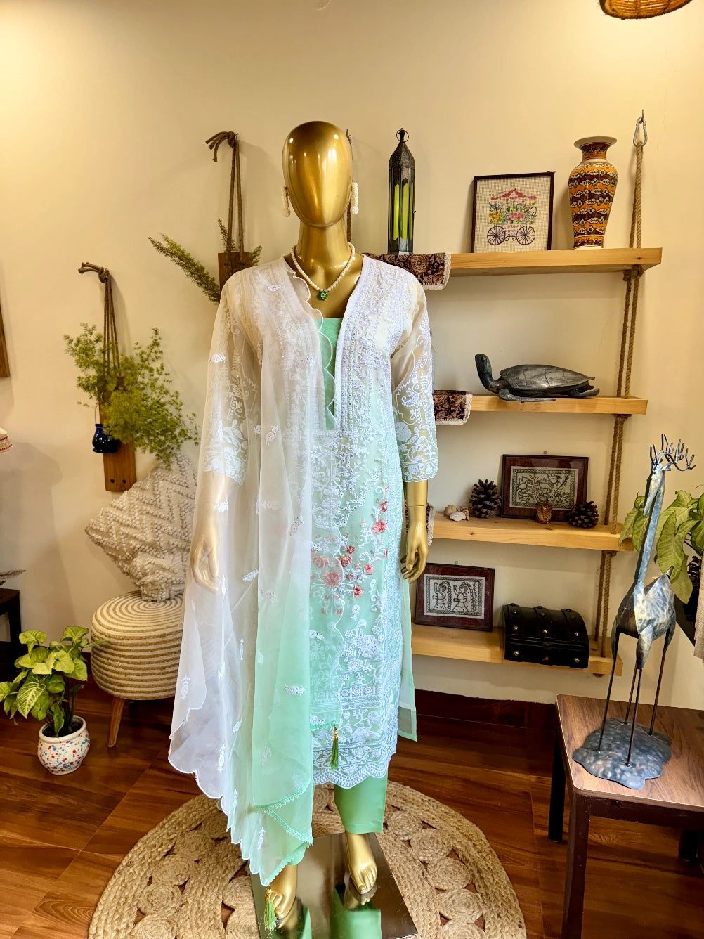 Mumtaz Green Organza Suit | Param Iqbal 