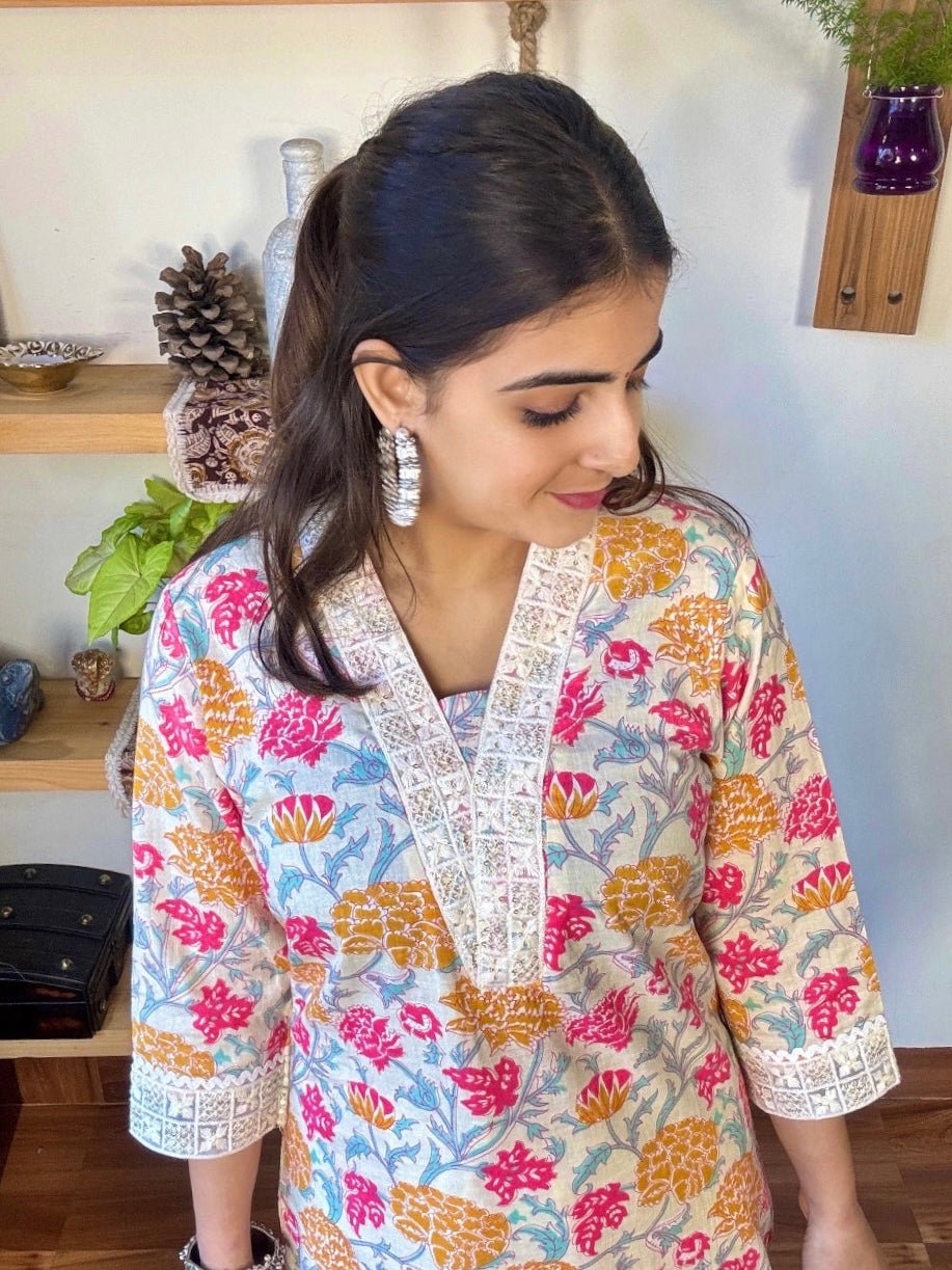 Aadhya Cream Cotton Kurta Set - Param Iqbal