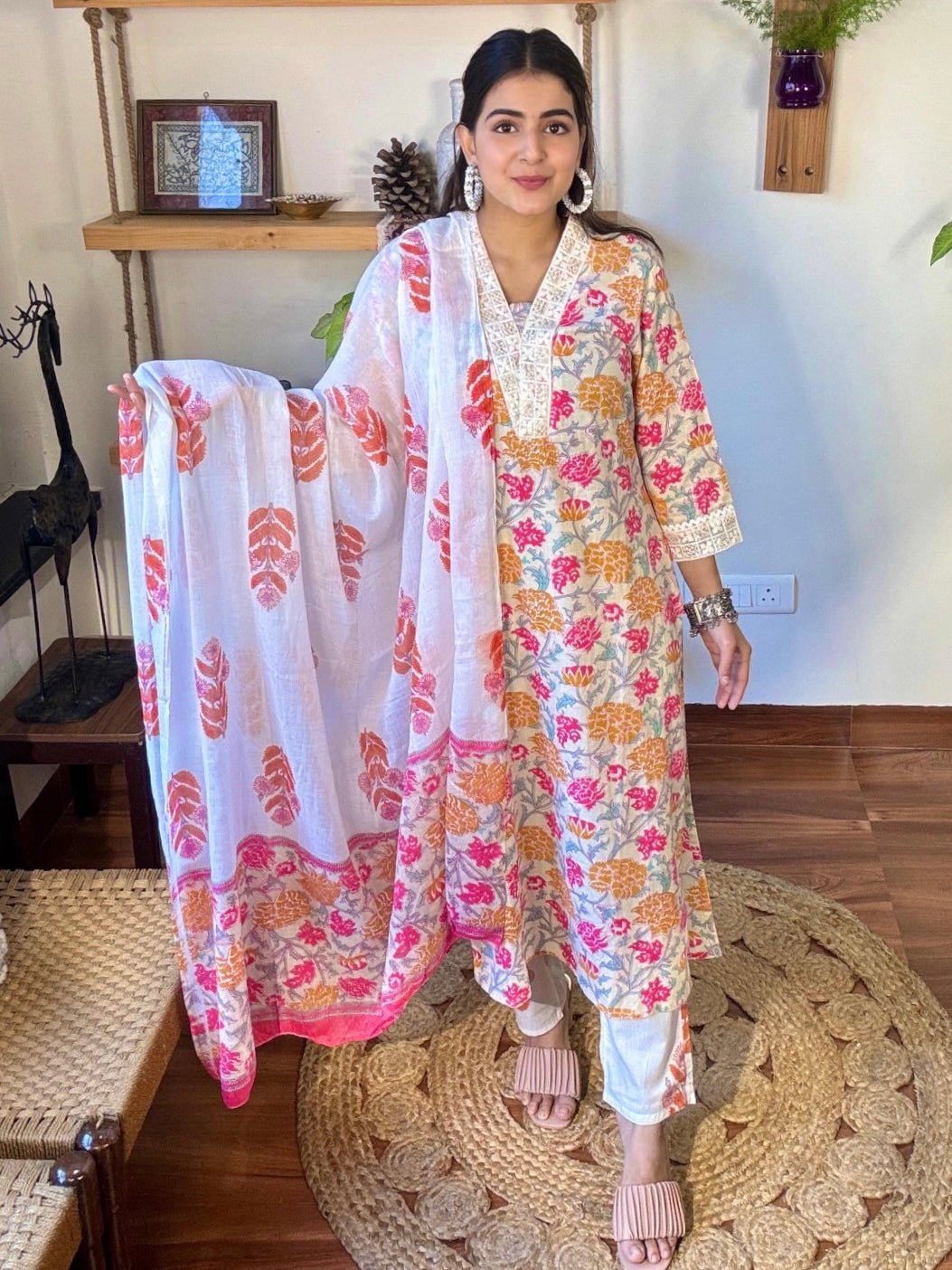 Aadhya Cream Cotton Kurta Set - Param Iqbal