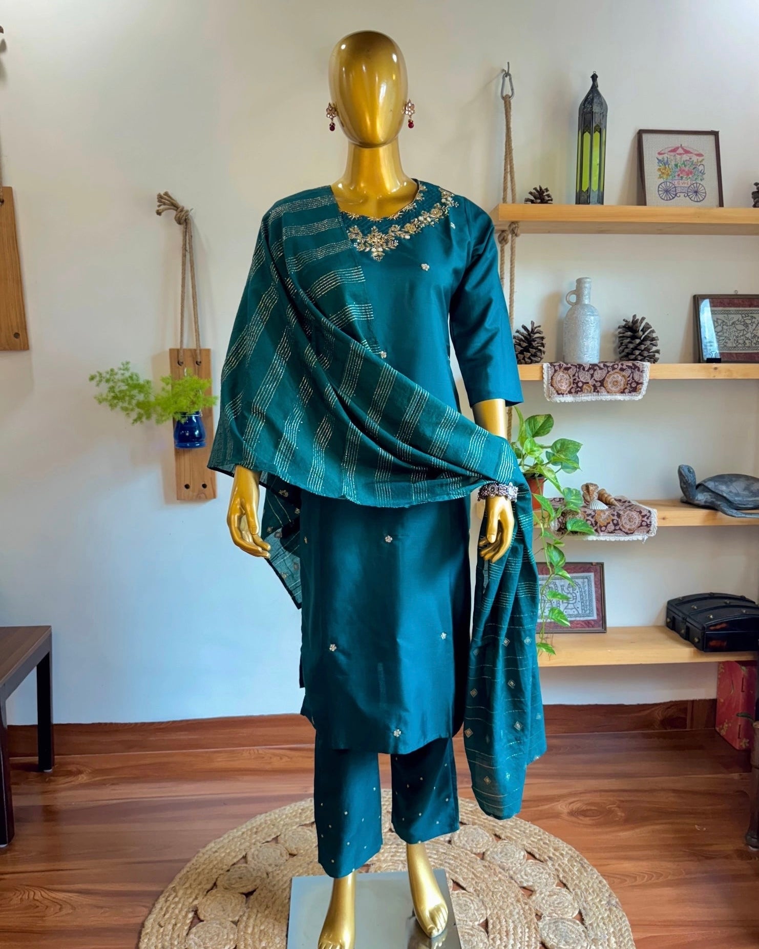 Adah Teal Green Silk Kurta Set - Param Iqbal
