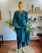 Adah Teal Green Silk Kurta Set - Param Iqbal