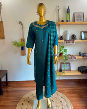 Adah Teal Green Silk Kurta Set - Param Iqbal