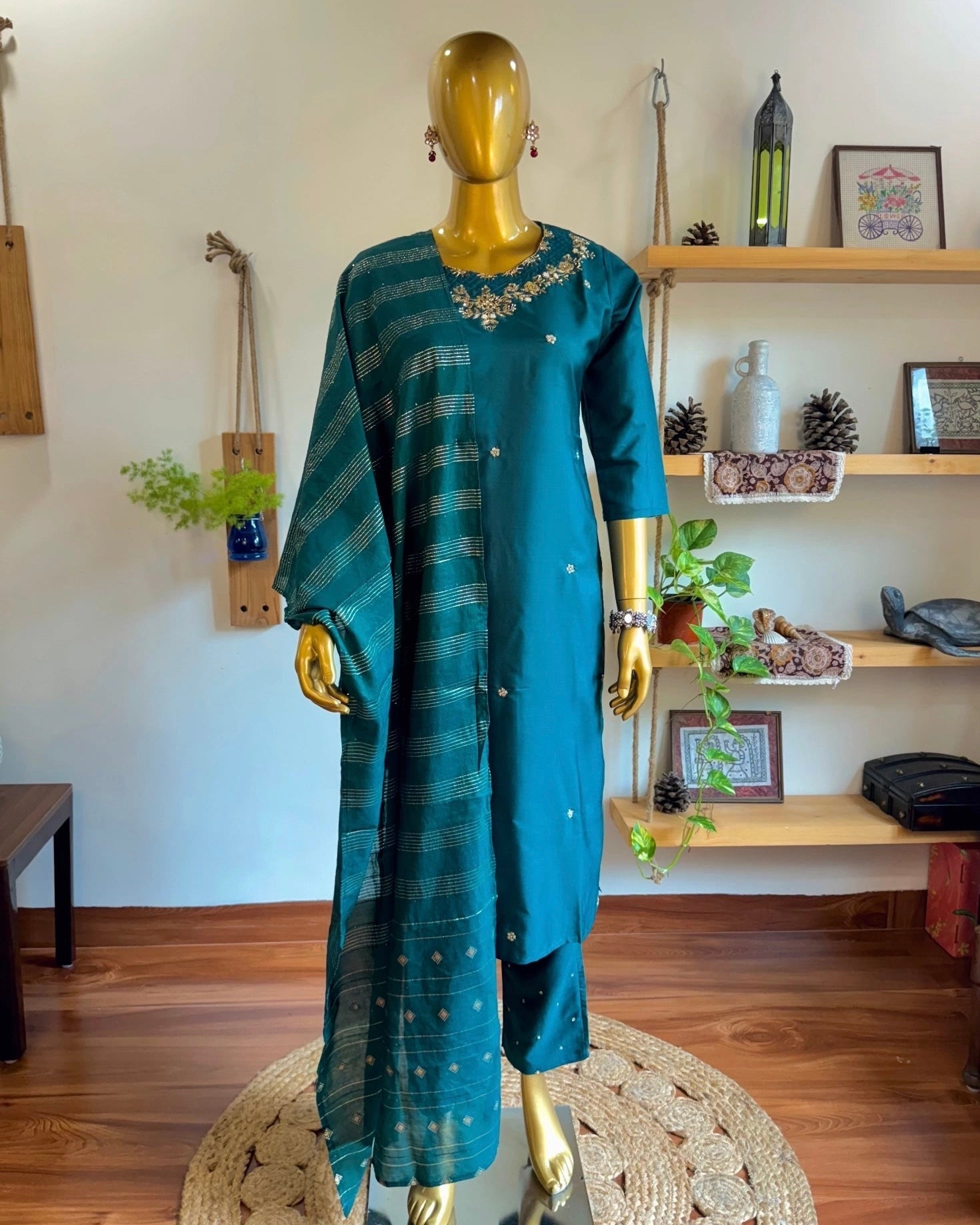 Adah Teal Green Silk Kurta Set - Param Iqbal