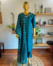 Adah Teal Green Silk Kurta Set - Param Iqbal